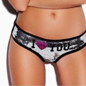 Pink By VS Sequin I Love You Lace Trim Panties. Medium. NWT.